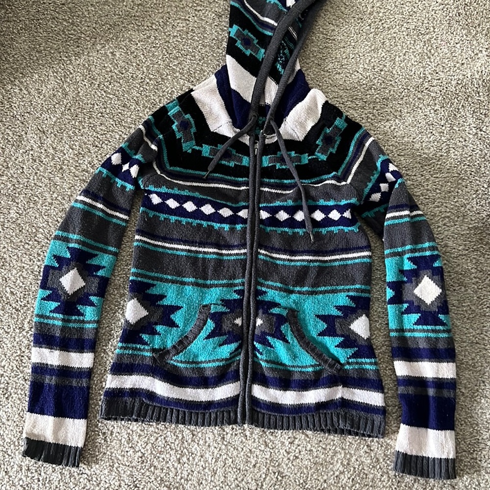 LA hearts women’s Aztec patterned zip hoodie sweater w/ pockets size small boho